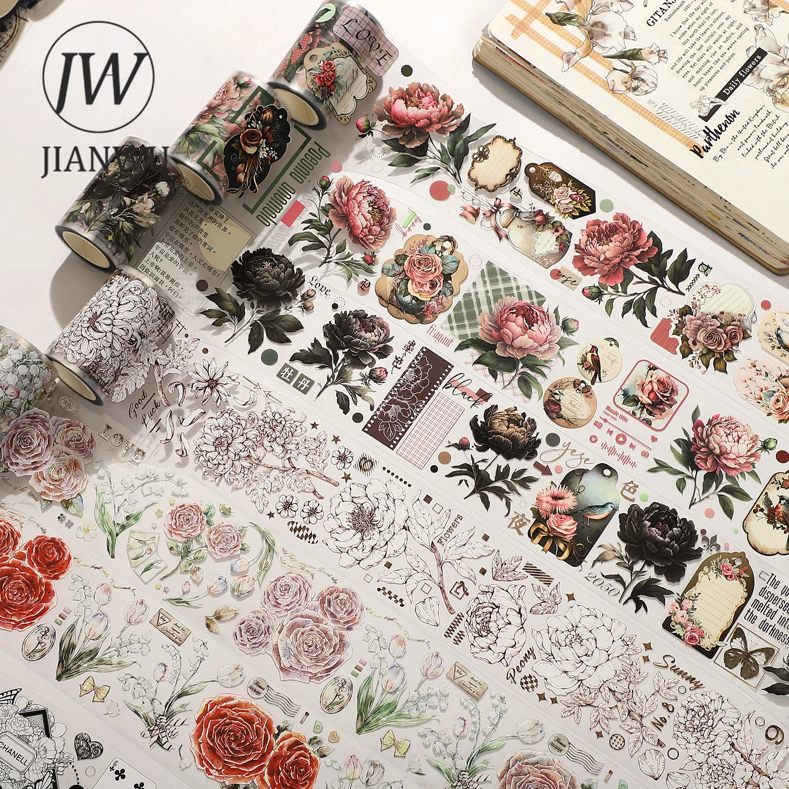 Jianwu 500cm/Rollzeit ist wie eine Blumen serie Vintage Blumen landschaft Dekor Haustier Band kreative DIY Journal Collage Briefpapier