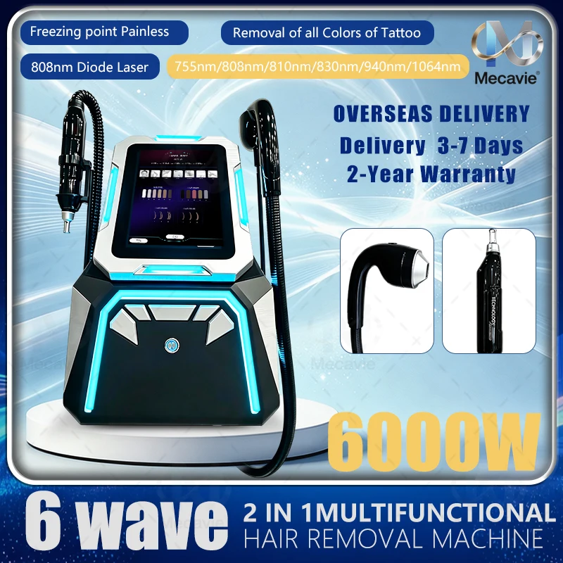 Portable 2IN1 Diode Picosecond Laser Beauty Device Ice Point Cooling System 5 Replaceable Laser Tips 755‑1064nm Hair Remover