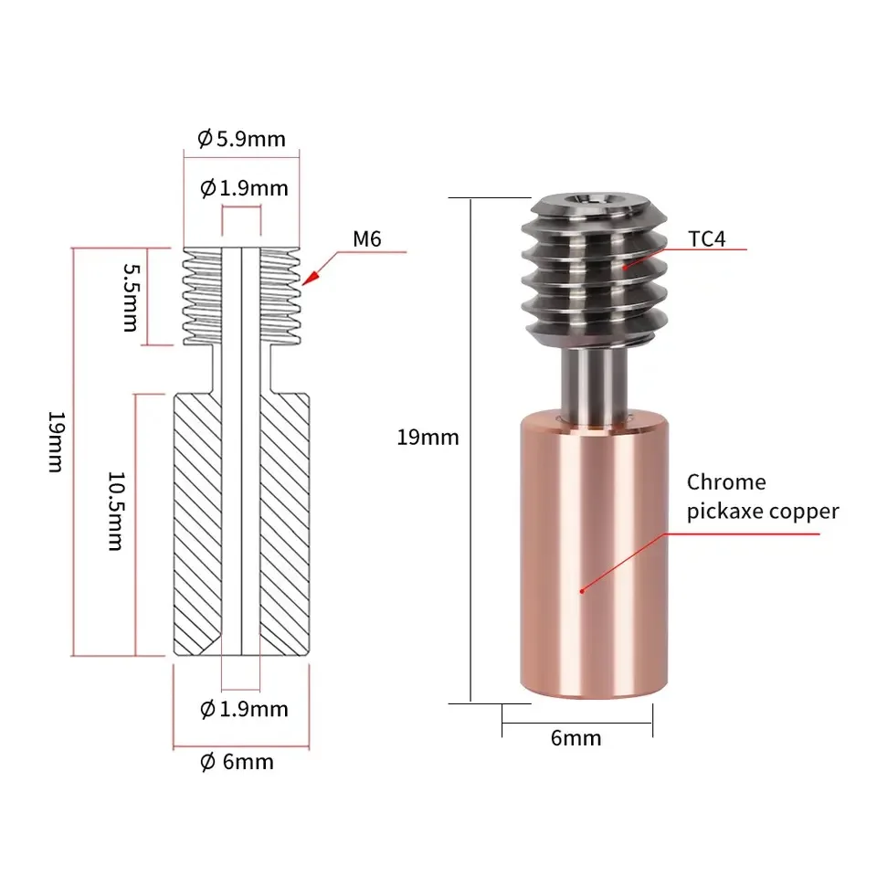 HeatBreak Bimetal para Ender 3, S1, Throat, Ender 3, S1 Pro, Ender 3, V3, SE, K1, K1, Max, Throat, impresora 3D