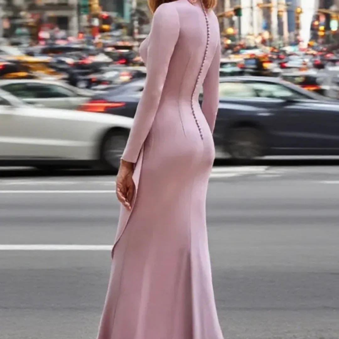 Back Buttons Ruched Satin Formal Evening Gowns Side Split V-Neck Chic Pink Long Wedding Guest Dress Mother Of The Bride Dresses
