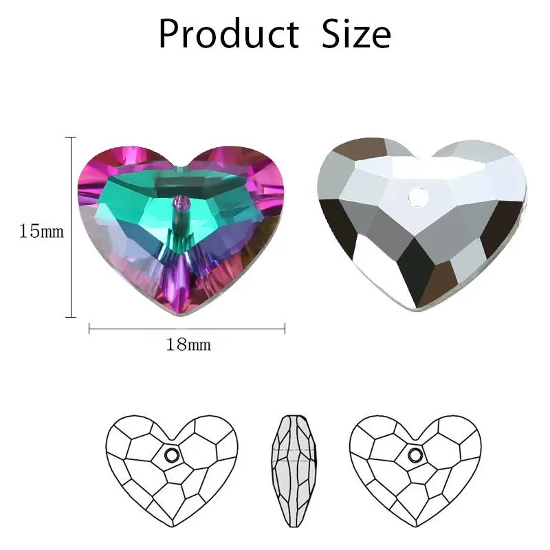 12pcs 18mm foro singolo a forma di cuore galvanotecnica Aurora Symphony ciondolo in vetro a forma di cuore decorazione di gioielli fai da te