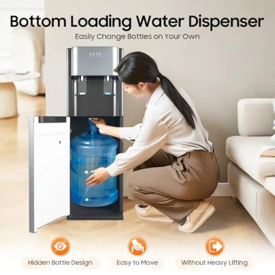 موزع مبرد مياه تحميل سفلي 20 لتر 5.28 جالون موزع مياه ساخن وبارد مع ضوء LED 304 مياه من الفولاذ المقاوم للصدأ #3