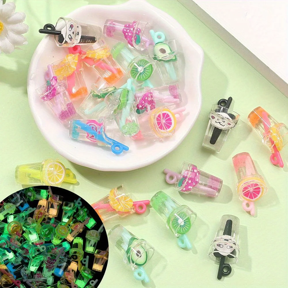 

20/40/80pcs Luminous Multi-color Beverage Cup Shaped Decorative Pendants,DIY EarringsNecklaces,Valentine's Day Mother's Day Gift