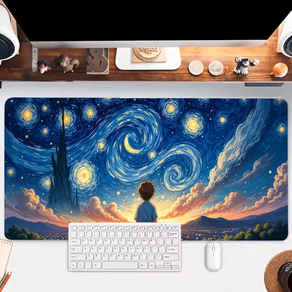 Fantasy Starry Sky Animation Boy Mouse Pad Large Gaming Mousepads Non-slip Laptop Tablet Pads Mat PC Desk Accessory Aesthetic