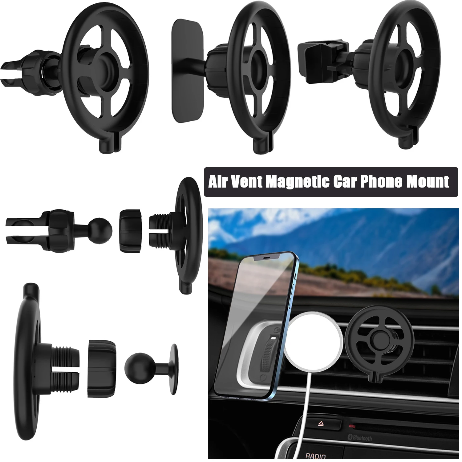 Twist Hole Magnetic Air Vent Phone Holder for Car Rubber Base 360 Swivel Rotation Bracket Phone Mount for Car All Cell Phones