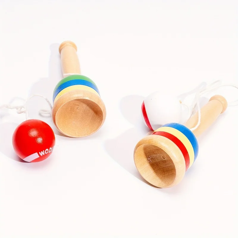 Klassisches Tasse- und Ballspiel aus Holz, Koordinations- und Gleichgewichtsspielzeug, rot-weiße Perlen und Schnur, stapelbare Tassen, Outdoor-/Party-Aktivitätsgeschenk – Detail 2