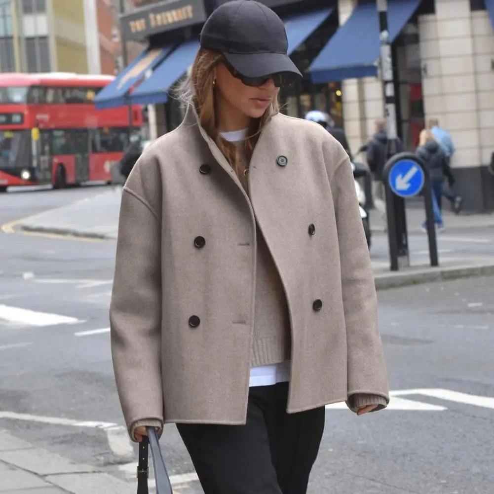 Chaqueta holgada de manga larga para mujer, cárdigan grueso de doble botonadura, abrigo de otoño e invierno