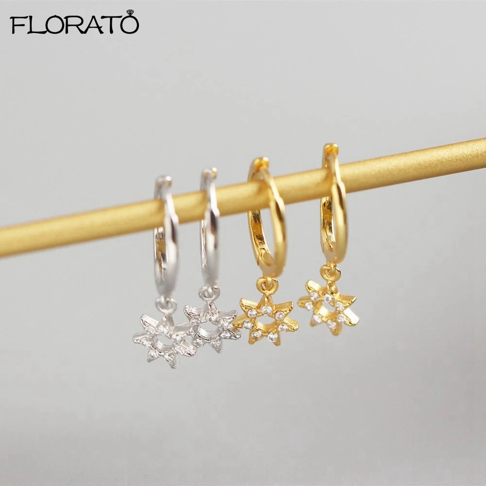 925 Sterling Silver Needle Fashion Zircon Small Hoops Earrings for Women Vintage Gold Sun Earrings Pendientes Brincos 2026 New