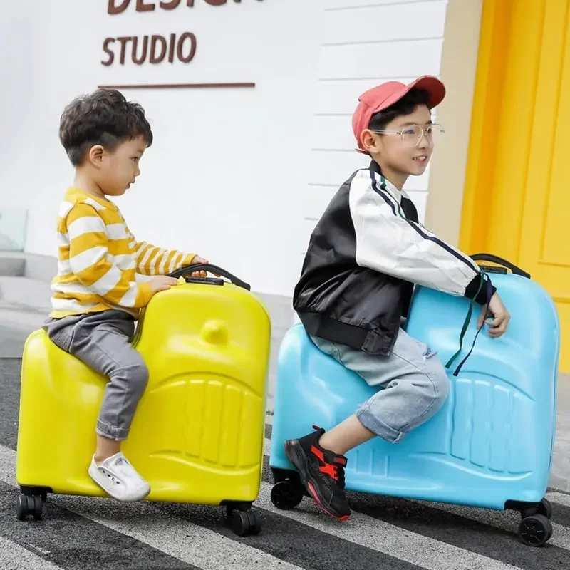 Cartoon Suitcase for Kids Can Sit and Ride on Luggage Cute Children Travel Suitcase Lightweight Trolley Case 20/24 Inch