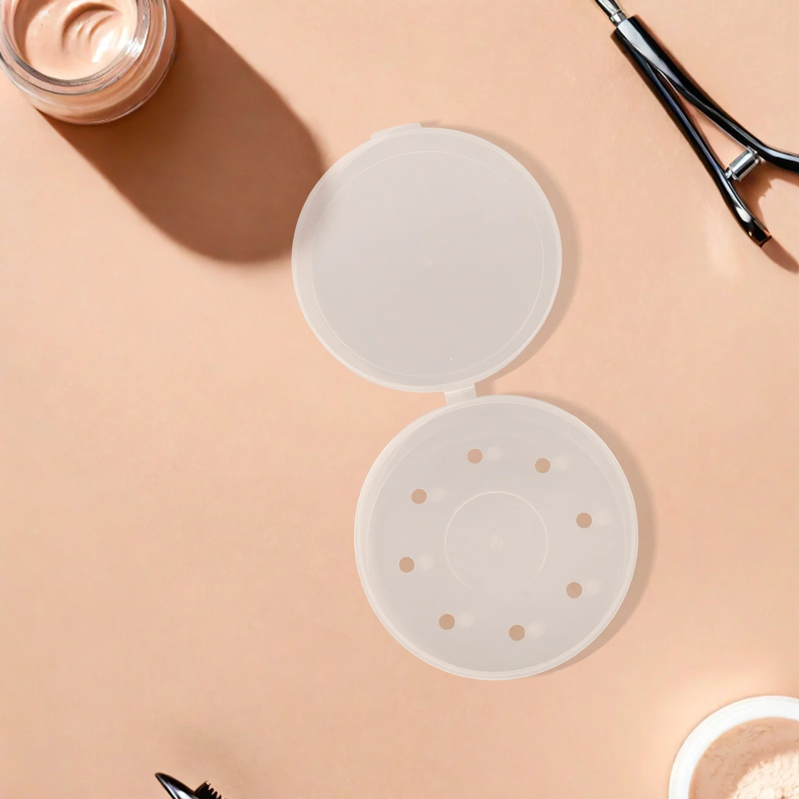 

2pcs Transparent Round Powder Puff Storage Box Makeup Sponge Holder Travel Organizer Small Plastic Container For Beauty