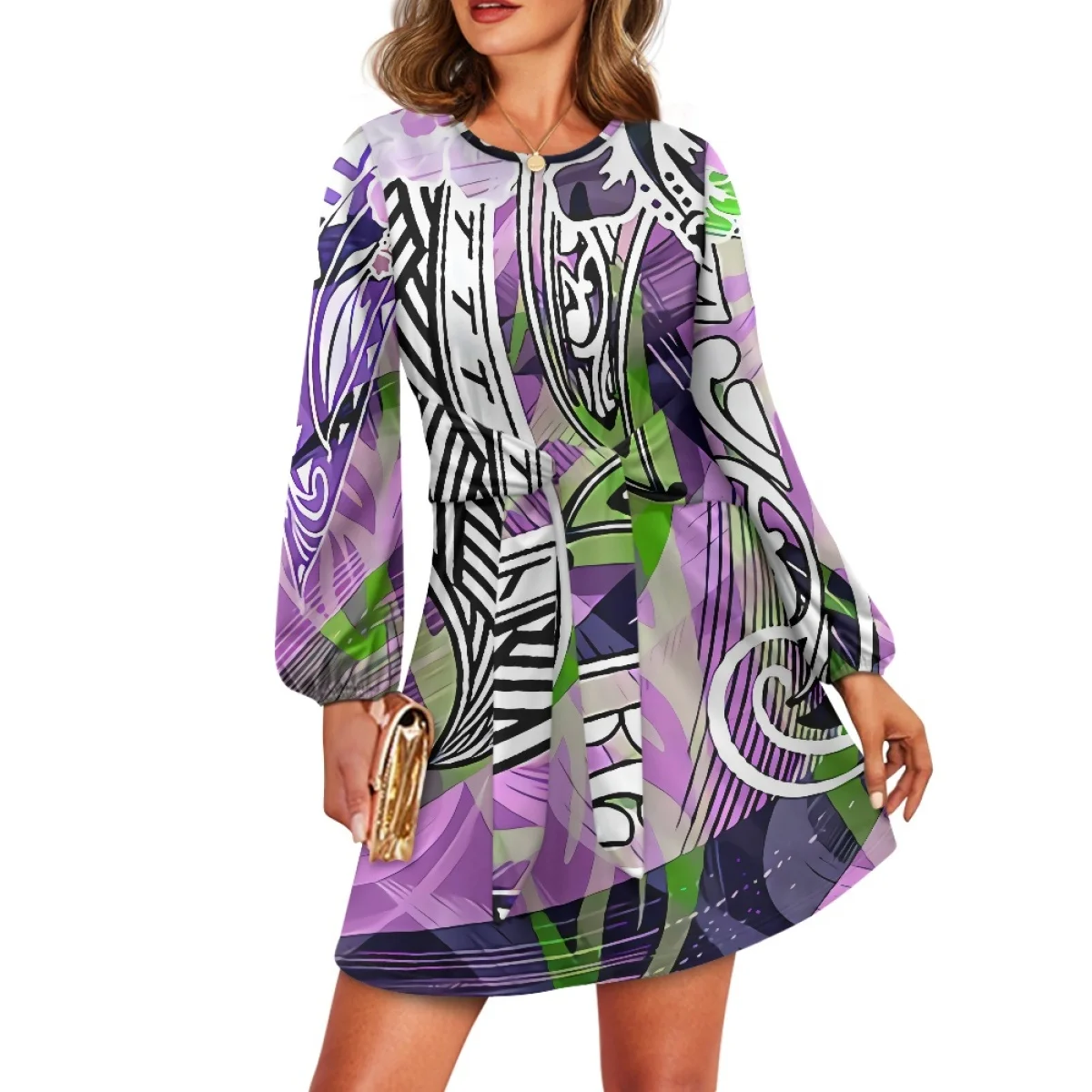 Robe Maxi à lacets dans le dos, tatouage Floral Tropical, mode Sexy, Style hawaïen, col rond, manches longues, pour femmes, nouvelle collection 2025