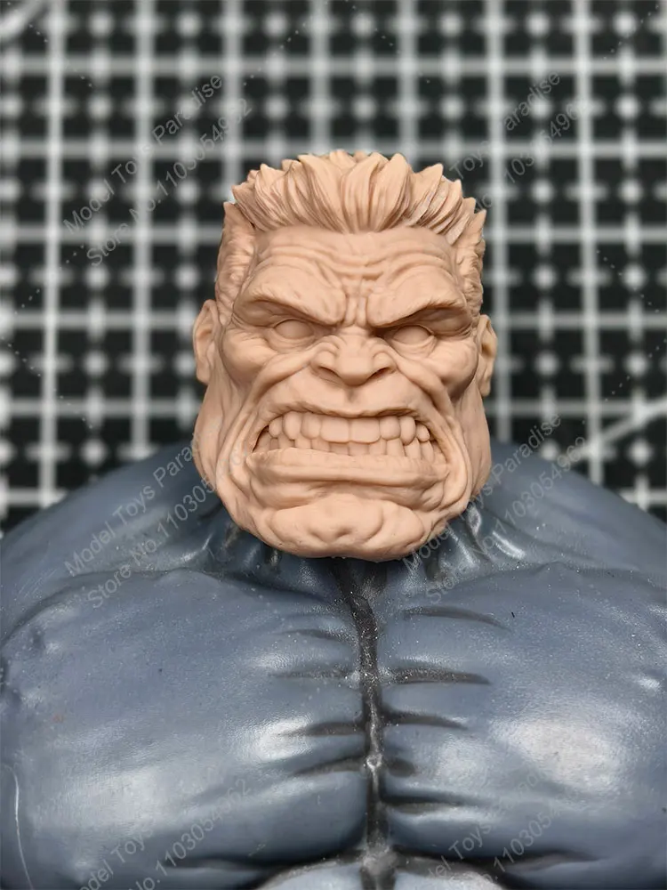 Unpainted 1/12 Men Soldier Super Hero Head Sculpt Monster Hulk White Model Head Fit 6inch Action Figure Body