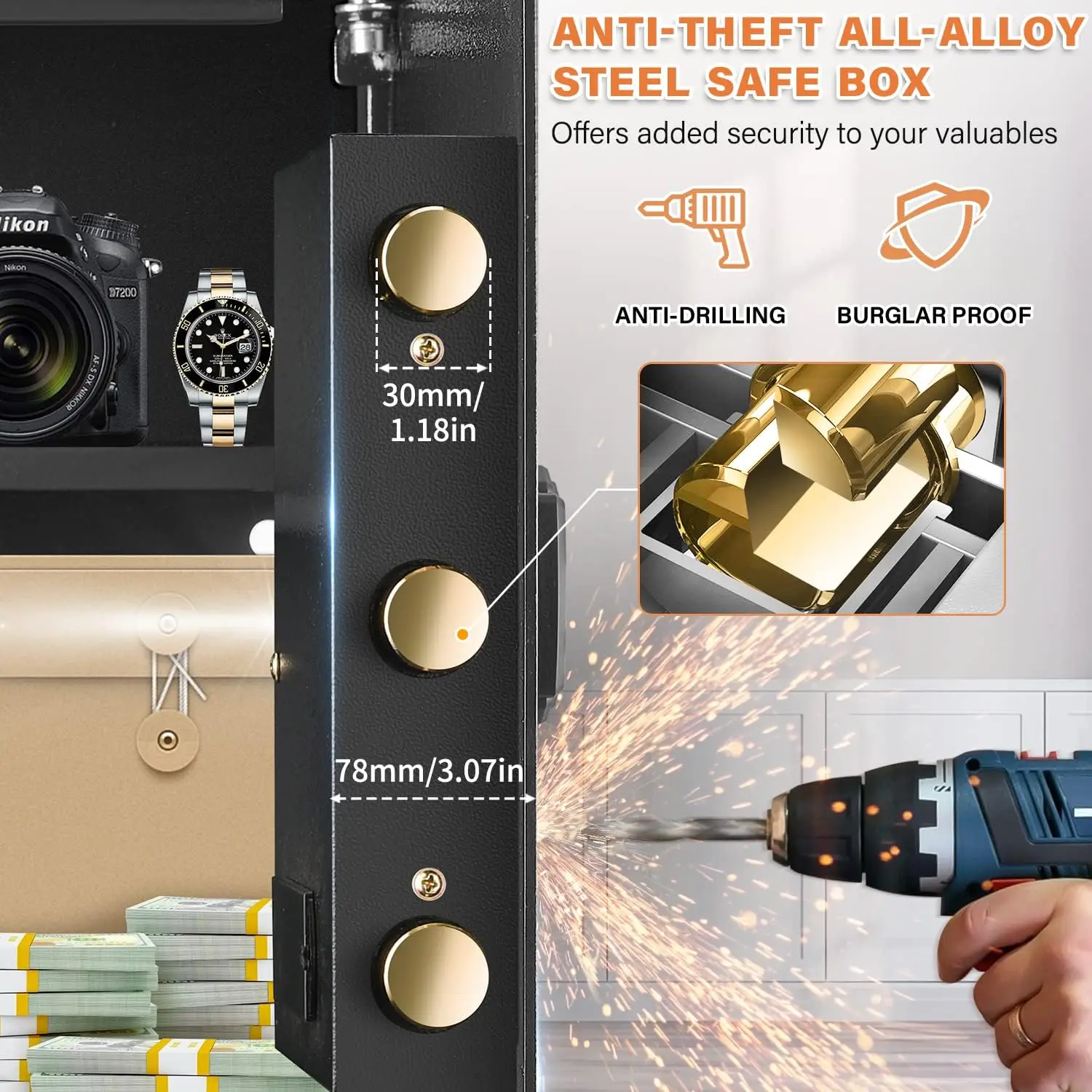 2.4 Cubic Large Fireproof Safe Box with Fireproof Document Bag, Personal Security Home Safe with Removable Shelf, Anti-Theft Loc