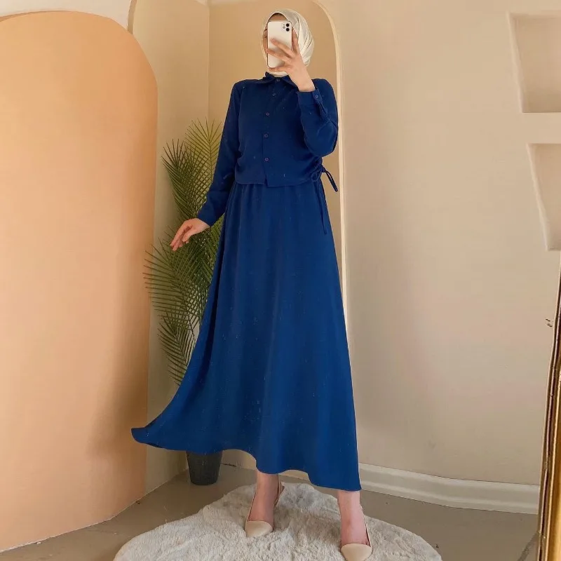 Islam Abaya Long Sleeved Shirt Dress Set, Solid Color, Leisure Time Robe Female Muslim Robe, Middle East, Arab, Dubai, New, 2022