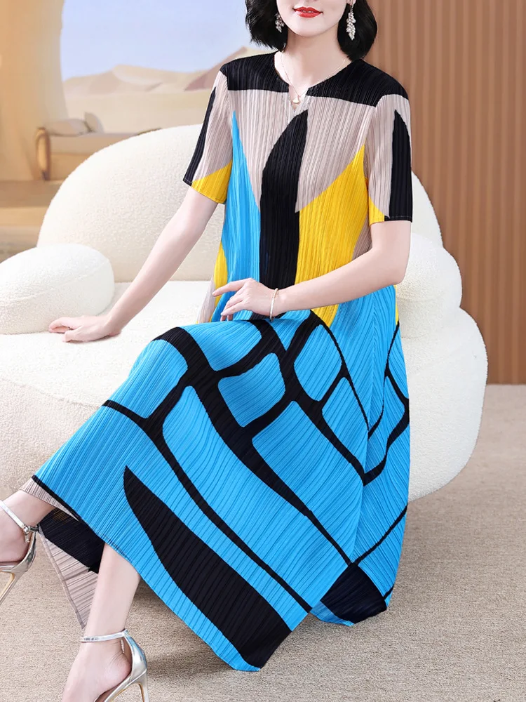 

Niche Design Dress 2023 New Female Mother Summer Fashion Contrast Color Large Size Chubby Girl Elegant Long Dress