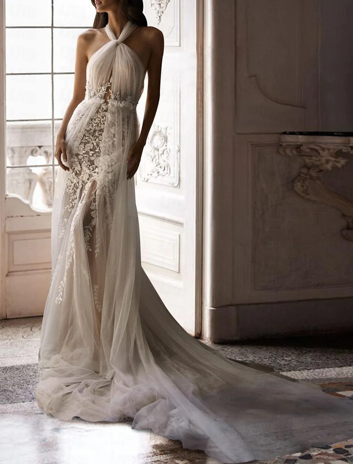 

Sexy Romance Mermaid Wedding Dress Lace Halter Neck Appliques Court Train Sleeveless Engagement Bridal Gown 2025 Free Customized