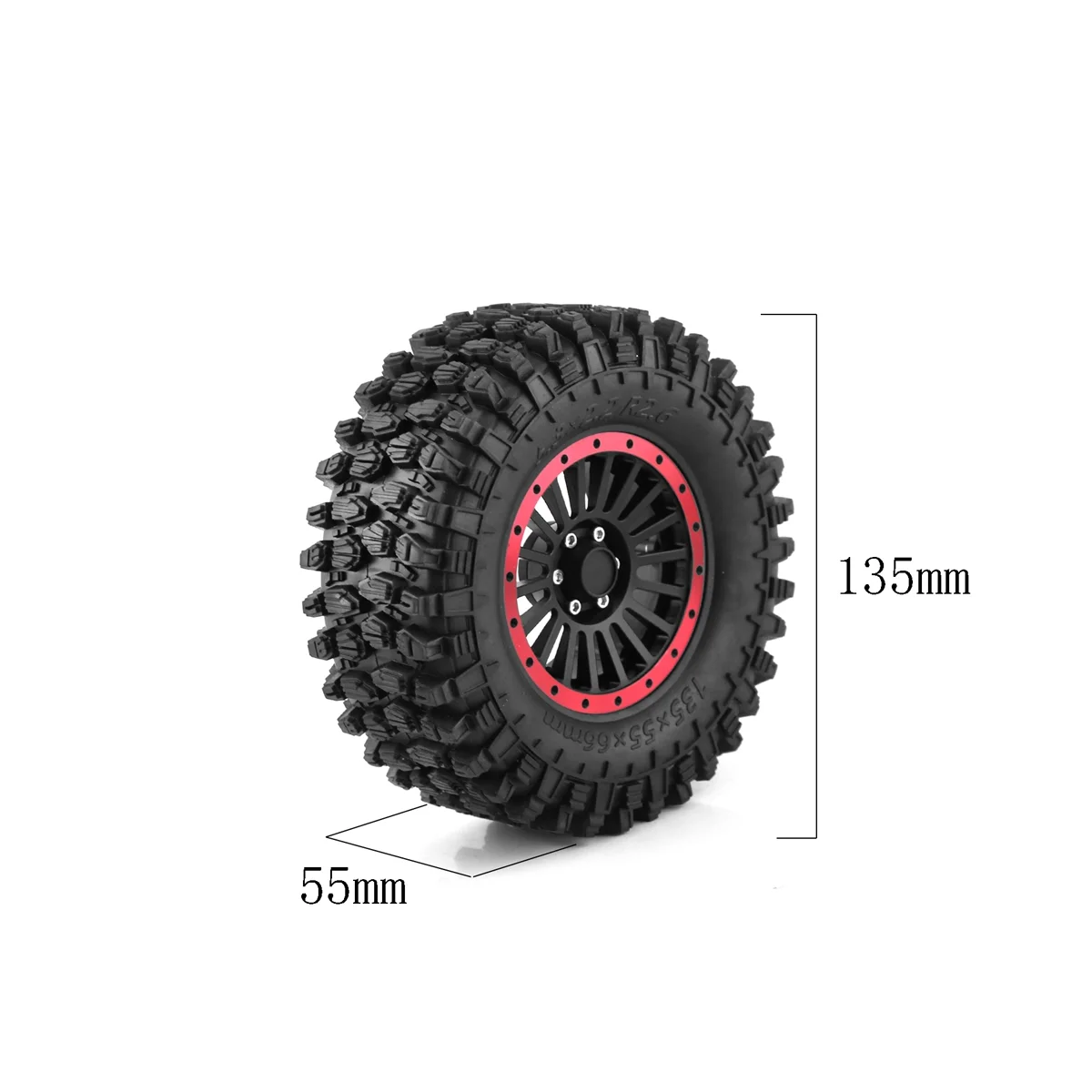 4Pcs 135mm 2.6 Inch Metal Beadlock Wheel Rim Rubber Tire Set for 1/8 1/10 RC Crawler Car Axial SCX10 Wraith RR10 Capra,3