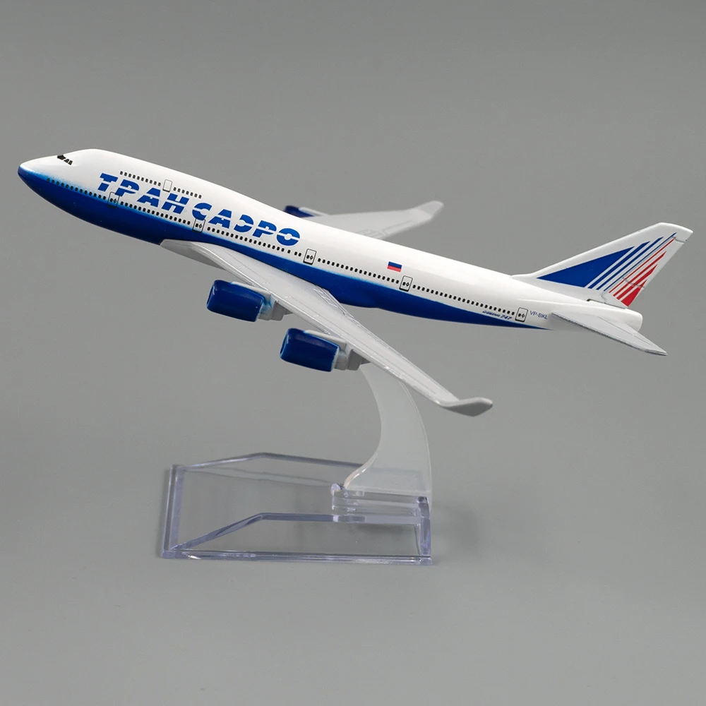 1/400 Aircraft Transaero Airlines Boeing 747 16cm Alloy Plane Model Toys Decoration Children Kids Gift for Collection