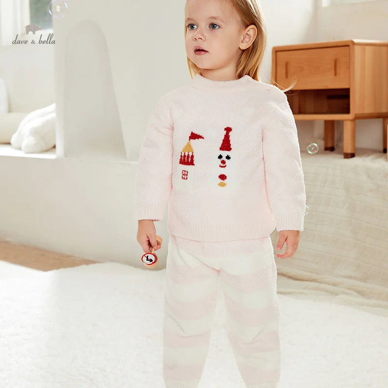 Dave Bella Children's Girl's Boy’s Pajamas Suit 2023 Autumn Winter New Fashion Casual Comfortable Two-Piece DB4238334