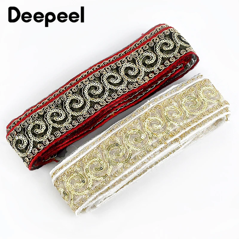 2/5Yards Deepeel 47mm Ethnic Embroid Ribbon Hollow Mesh Sequin Lace Fabric Clothing Decoration Webbing Trim DIY Sewing Accessory