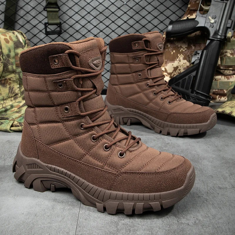 

High Quality Men's Sneakers Leather Waterproof Hiking Shoes Durable Non-slip Outdoor Desert Combat Boots Men's Tactical Shoes