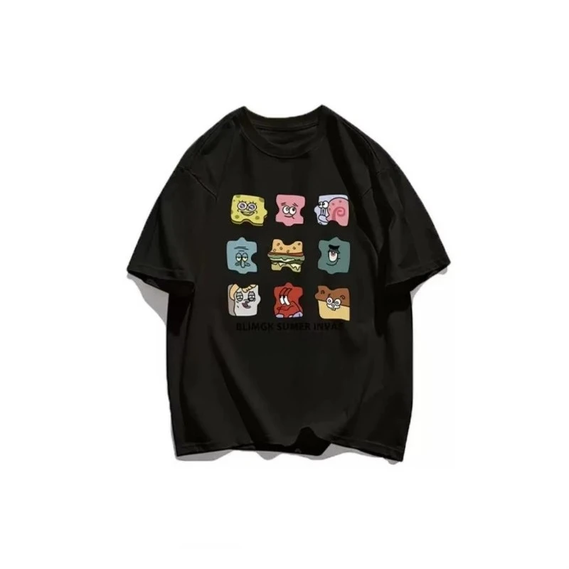 プラスサイズの新しいスポンジボブスクエアパンツ漫画グッズクリエイティブナイングリッドレディースTシャツルーズフィットカジュアル半袖トップ