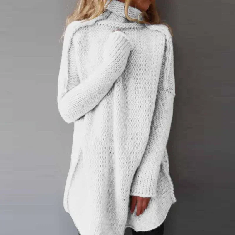 Turtleneck Jumper Women Autumn Spring Knitted Loose Winter Long Sleeve Sweater Pullover Casual Simple Basic Jumpers Long Sweater