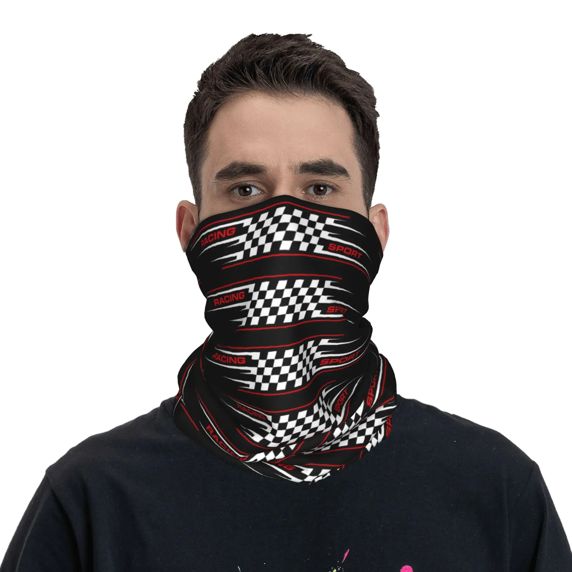 Custom Racing Speed Rally Race Motion Bandana Neck Gaiter Windproof Face Scarf Cover Men Checkered Headband Tube Balaclava