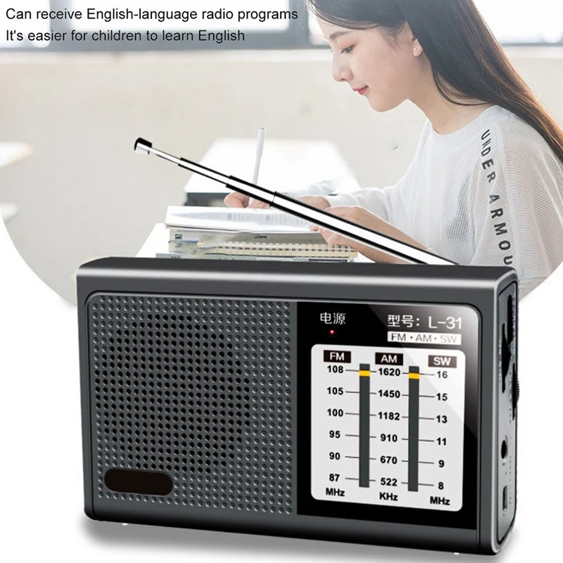 Mini Radio portátil de banda completa, dispositivo de altavoz Retro con antena retráctil, L-31, recargable por USB, FM, AM, SW
