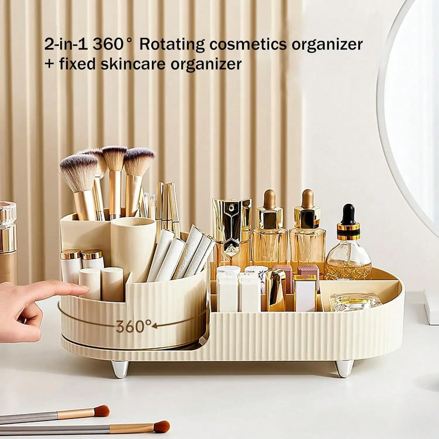

1pc Rotating Makeup Organizer For Vanity With Brush Holder, Large Spinning Makeup Skincare Organizer, Makeup Perfume Organizer