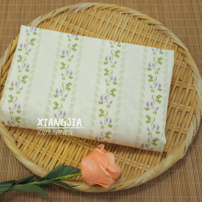 140x50cm Vintage-Stil 40er Jahre Baumwoll-Popeline Stoff mit Blumen- und Streifenmuster für Blusen, Kleider, Röcke und Kinderbekleidung, Nähmaterial – Detail 6