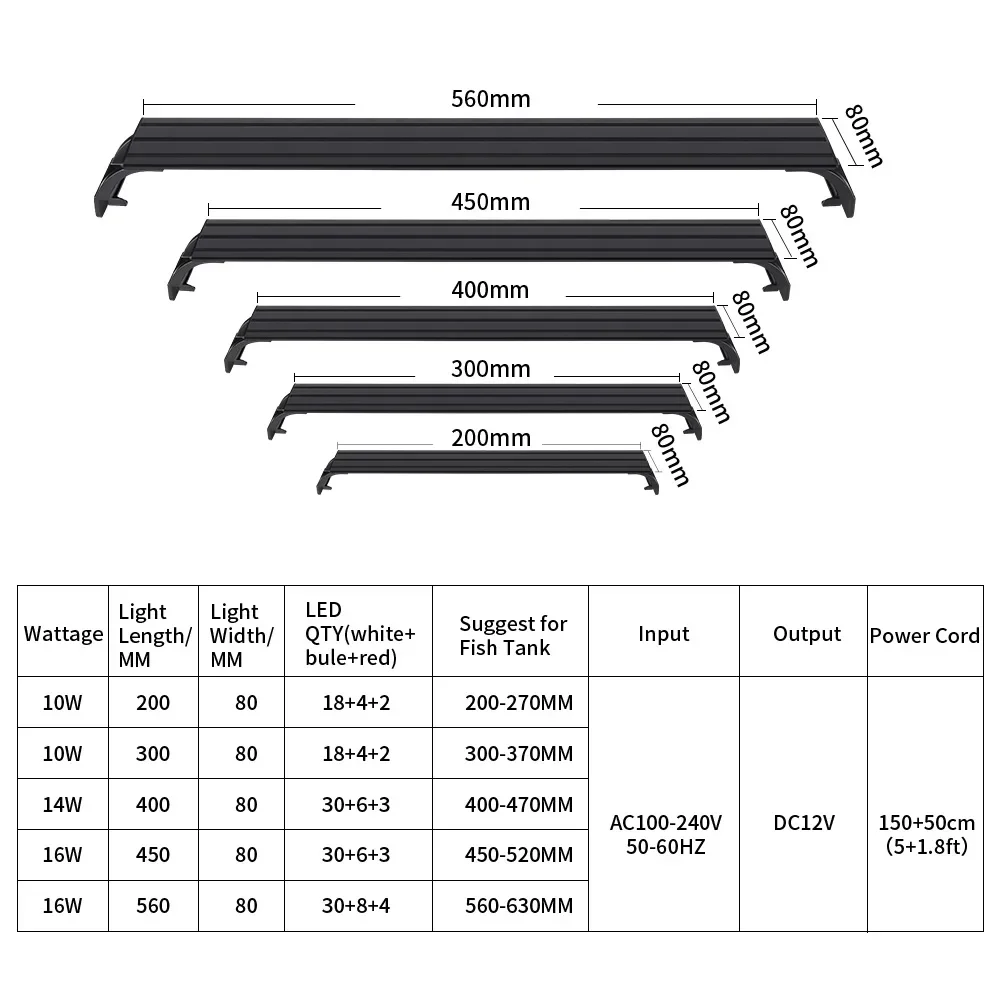 Aquarium 3 Color Adjust Light Timing Clip Aquatic Plants Lighting Waterproof 100~240V Fish Tanks 20-63CM