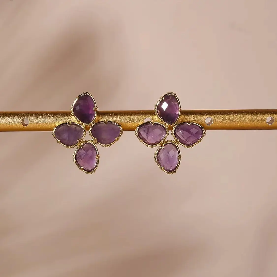 Luxury Natural Stone Facted Flowers Stud Earrings High Quality 18K Gold Plated Daily Delicate Fashion Jewelry Women Ear Accessor