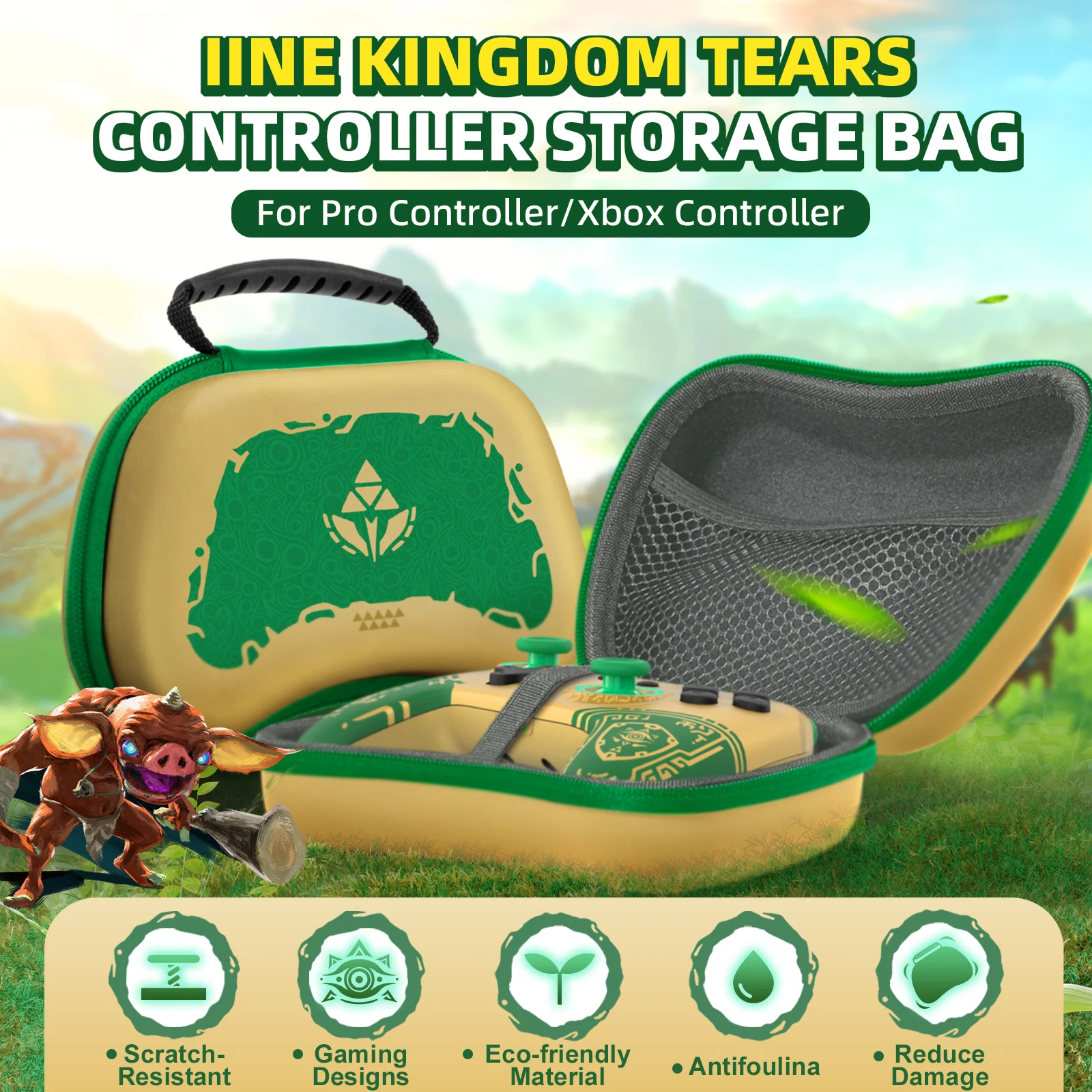 IINE Golden-Green Controller Storage Bag Compatible Pro Controller