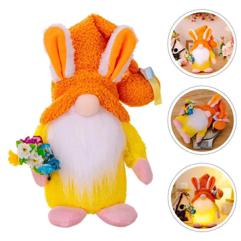 

Lighted Bunny Easter Gnome Decoration Delicate Rabbit Ear Adornment Unique Festival Ornament Easter Holiday Table Decor