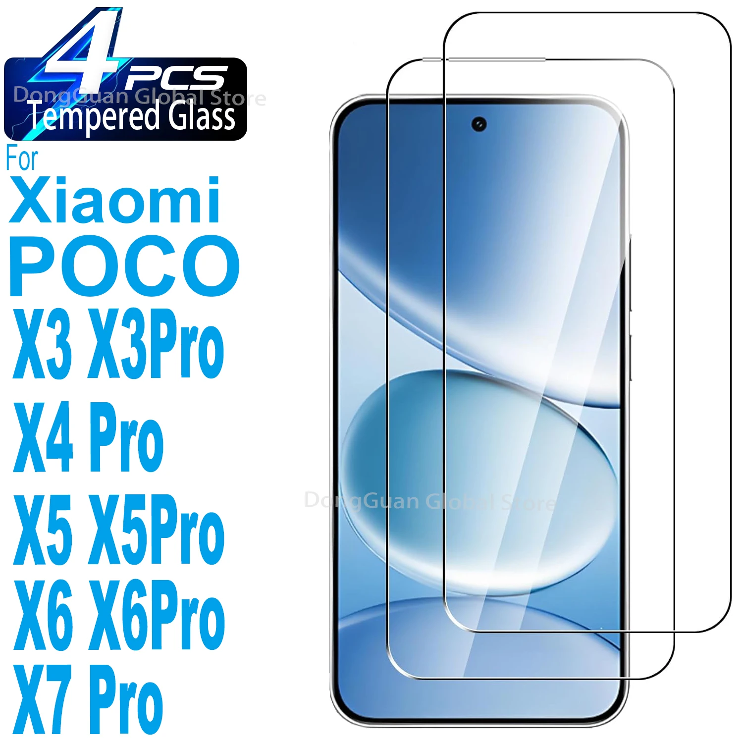 

4Pcs Tempered Glass For Xiaomi POCO X3 X4 X5 X6 X7 Pro Screen Protector Glass Film