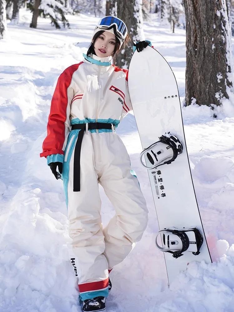 

KUFUN Ski Wear Overall Outfit Waterproof Thickened Jumpsuit Snowboard One-piece Windproof Snow Sport Loose Adult Lady Teenager