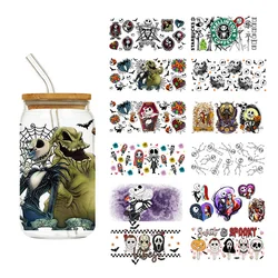 1PCS Spooky Skeleton Sweet Jack and Sally DTF Sticker Transfer Sticker Logo 16OZ Libbey Tumbler Decal UV DTF Cup Wraps Halloween
