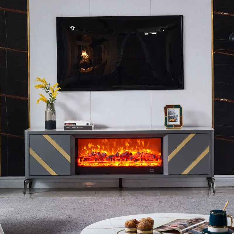 Camino minimalista da 1,8 m mobile TV in legno massello simulato fuoco decorazione armadio villa camino in ardesia riscaldamento