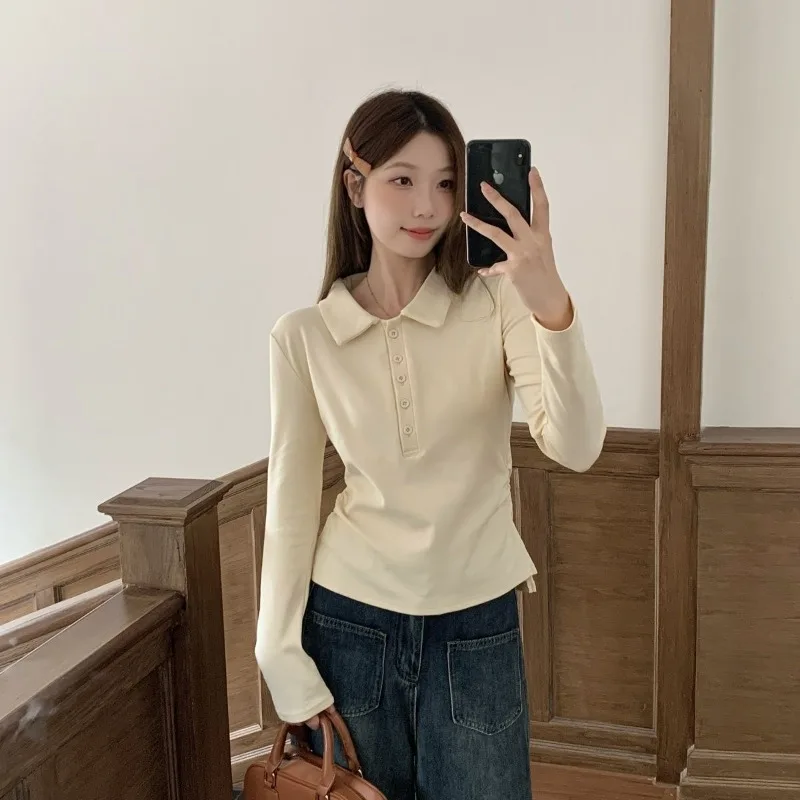 

Women's Autumn Long Sleeve Polo Shirt Stylish Straight Shoulder T-Shirt with Tummy Flattering Cut for Hot Weather​