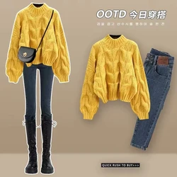 Maglione lavorato a maglia Pullover giallo da donna Harajuku Y2k maglione a collo alto a maniche lunghe maglione Vintage 2000s vestiti estetici 2024