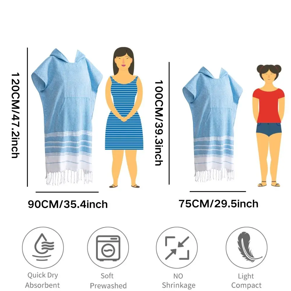 Wearable Turkish diamond plaid beach towel sandproof and quick-drying 100% cotton surf poncho bathrobe hooded wetsuit change of view 2