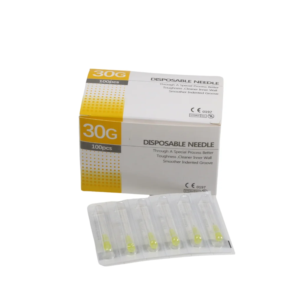 

100 шт., 30 г, 4/6/8/13 мм, одноразовые маленькие безболезненные иглы, шприц, инъекционный клей, прозрачный наконечник, стерильные иглы