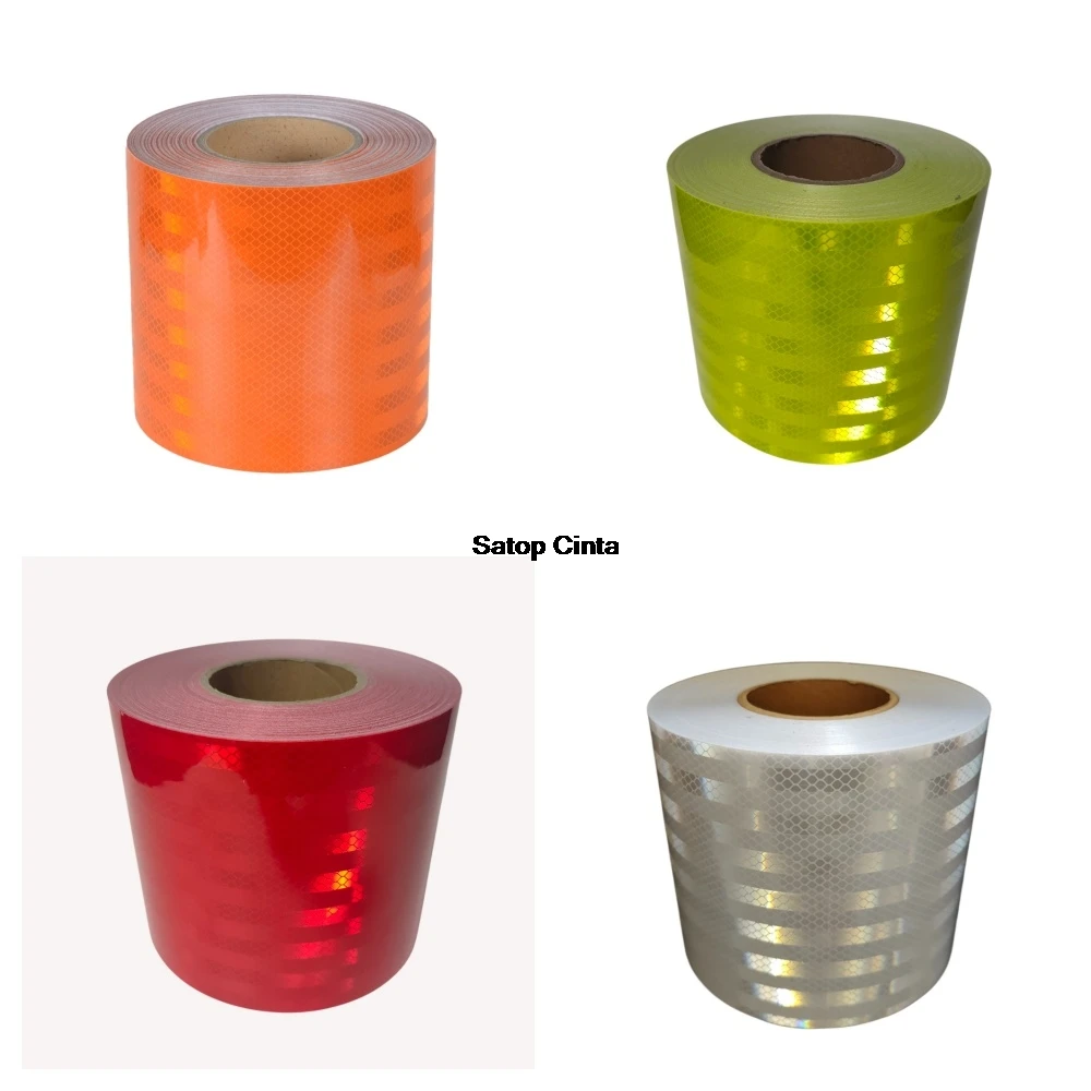 PET Reflective Material 15cm*5m Microprismatic Red White Fluorescent-Yellow Reflective Safety Warning Adhesive Tapes For Trucks