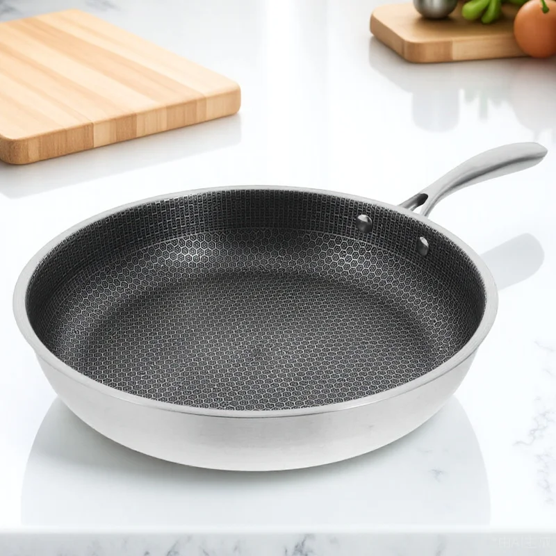 

Honeycomb Stainless Steel Frying Pan Nonstick Thickened Fry Pan for Searing Meat Seafood Breakfast Kitchen Cookware