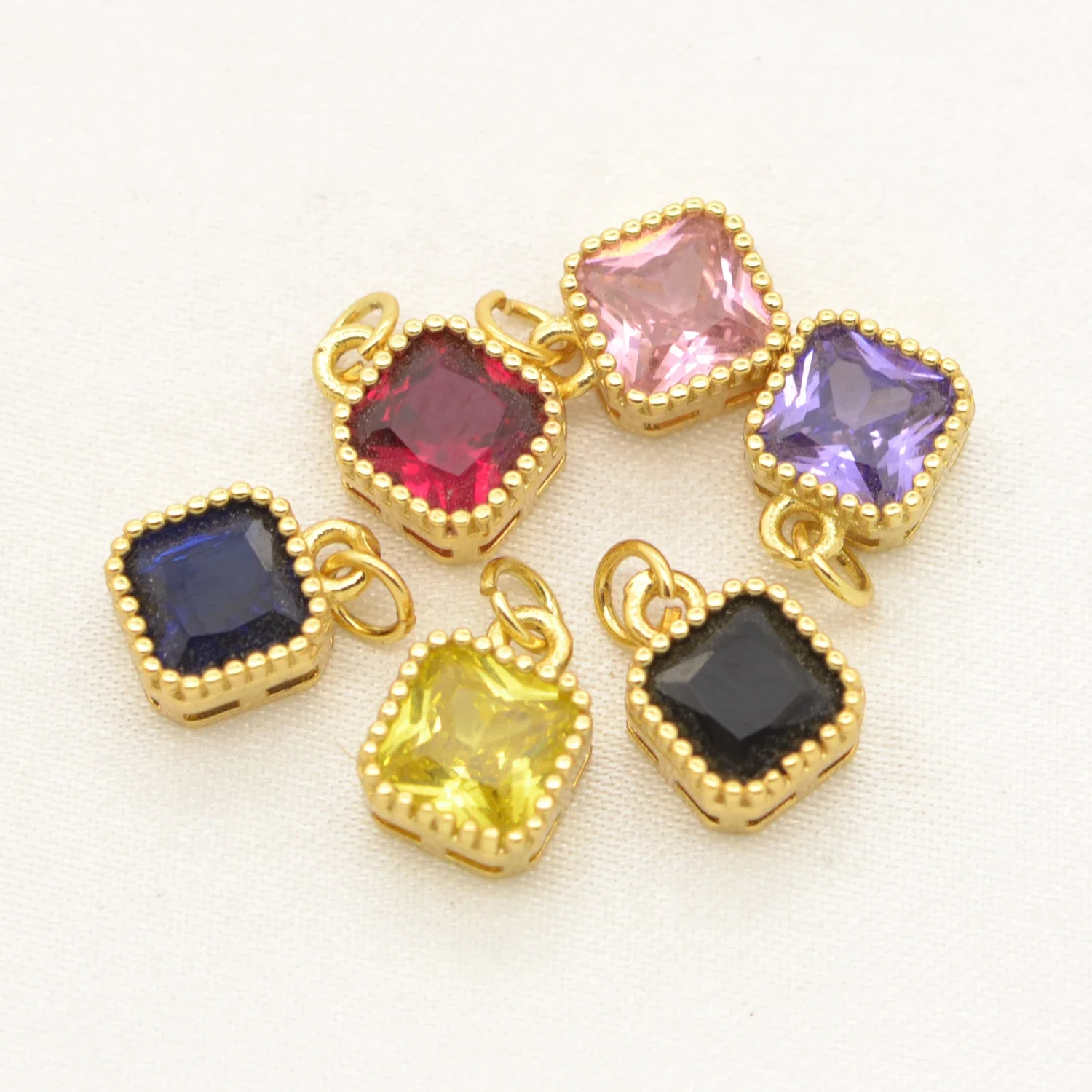 

20Pcs Square Zircon Mini Pendant DIY Bracelet Necklace Earring Making Accessories Gold Rim Charms Brass Plated Jewelry for Woman