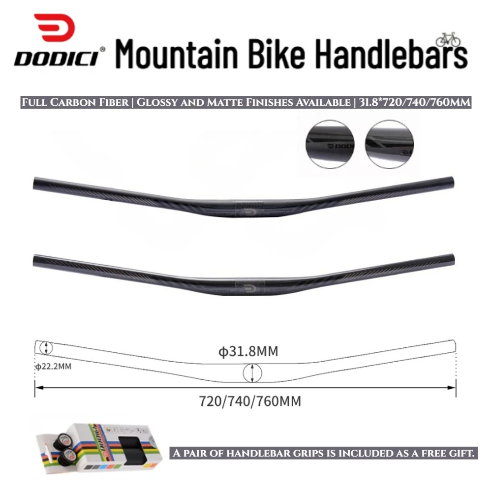 DODICI Full Carbon Fiber MTB Handlebar 720mm/740mm/760mm 9° Rise 5mm for XC Mountain Bike Bicycle Straight Handlebar Ultra-Light