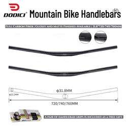 DODICI Full Carbon Fiber MTB Handlebar 720mm/740mm/760mm 9° Rise 5mm for XC Mountain Bike Bicycle Straight Handlebar Ultra-Light