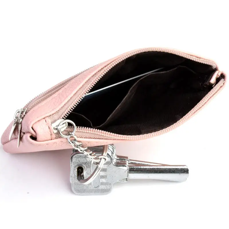 Mini Leather Wallet Pouch - Card Coin Key Holder Zippered Purse Gift Fashion Black Compact Organizer