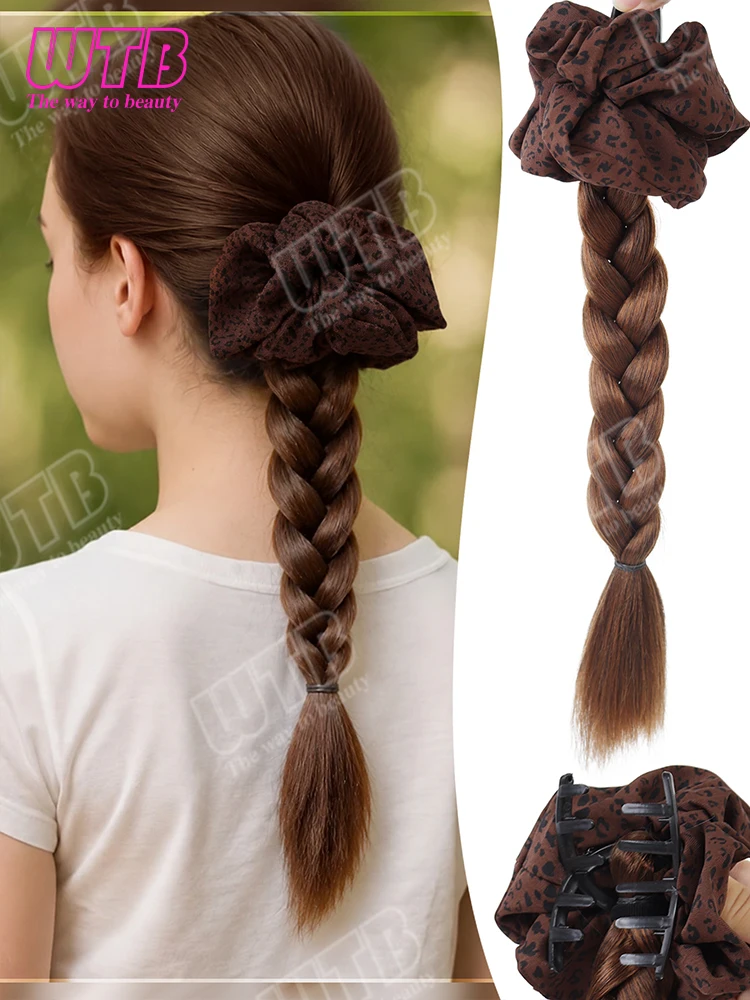Synthetic Braided Wig Leopard Print Claw Clip Braid Ponytail For Women Quick Wear Hair Accessory For Daily Festival Hairstyle